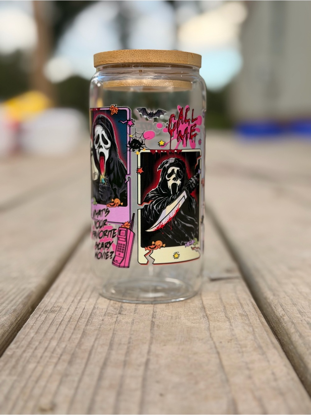 Pink Scream Glass Cup Horror, Pink & Black